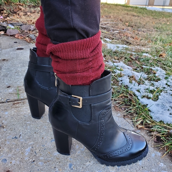 black cleated ankle boots